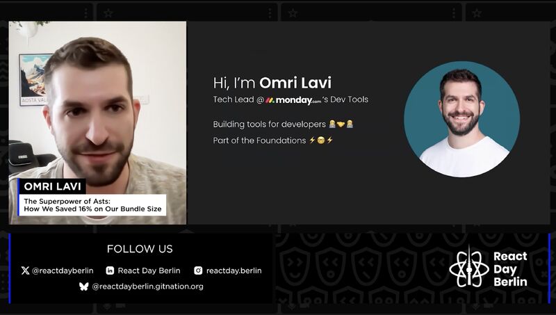 Omri Lavi @ React Day Berlin 24` | The Superpower of ASTs: How We Saved 16% on Our Bundle Size